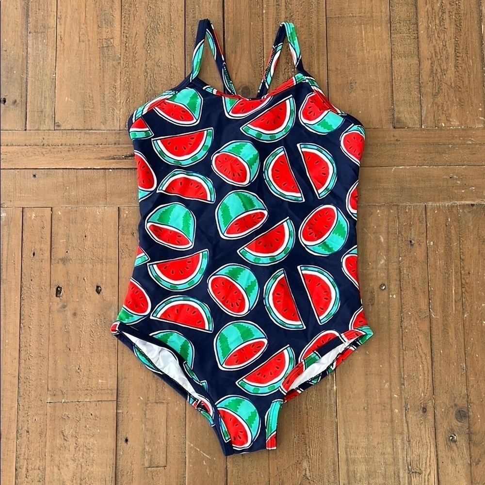 Hanna andersson watermelon cross back one piece swimsuit kids size 10